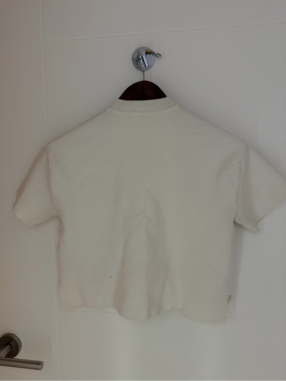 Abercrombie & Fitch Cream Ribbed Crew Neck Top Cropped - Picture 2 of 5